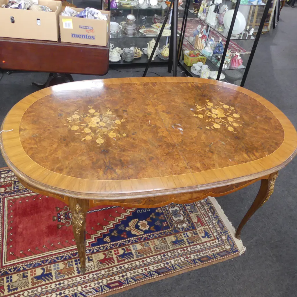 ITALIAN WALNUT INLAID TABLE w. 1 540mm LEAF 1750x1090x755m Image 1++