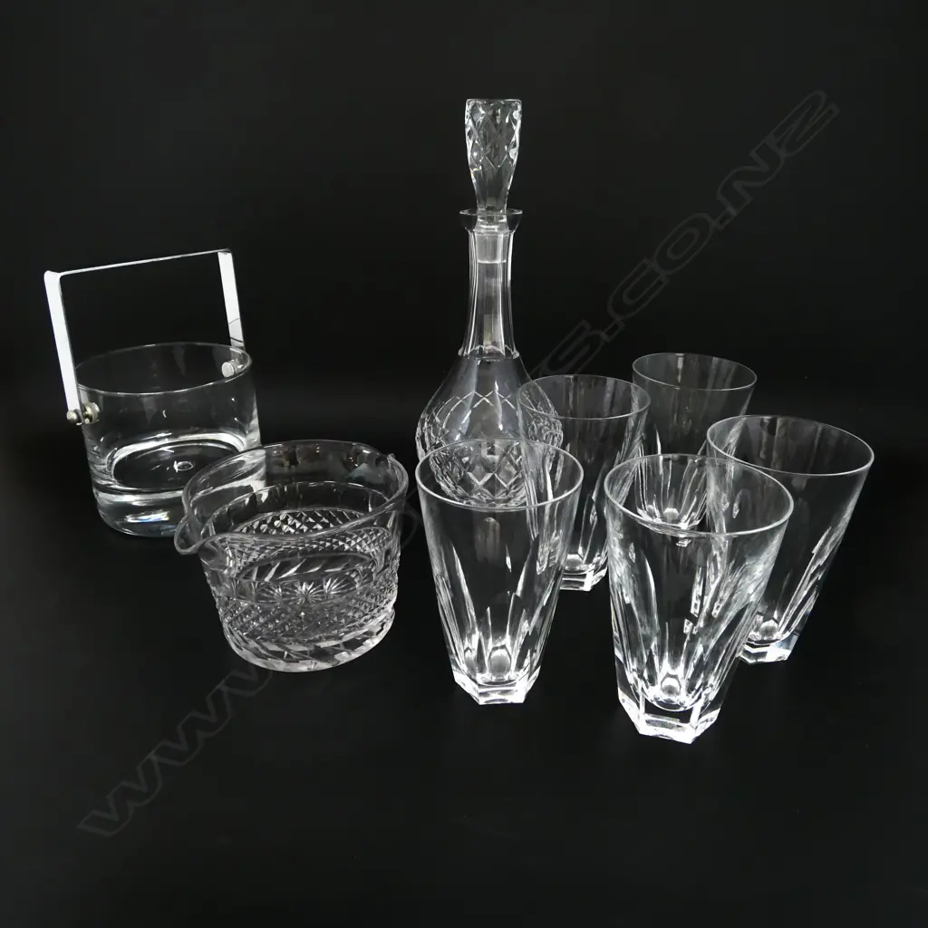 6 WATERFORD CRYSTAL GLASSES H.125mm, DECANTER, SML ICE BUCKET & WINE GLASS RINSER Image 1++