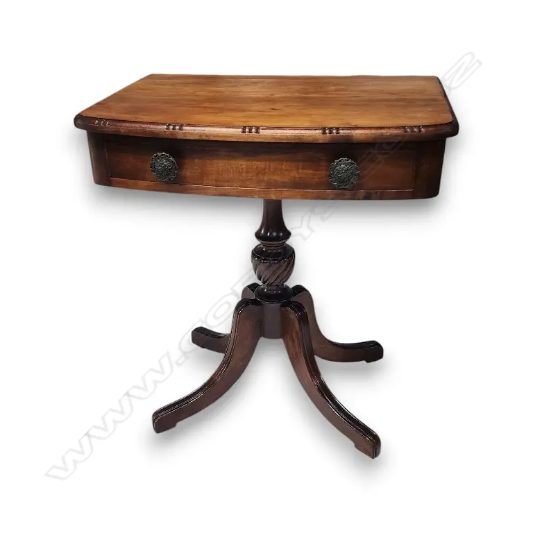 REGENCY-STYLE WALNUT PEDESTAL SIDE TABLE WITH A SINGLE DRAWER 600H x 360 x 550 Image 1++