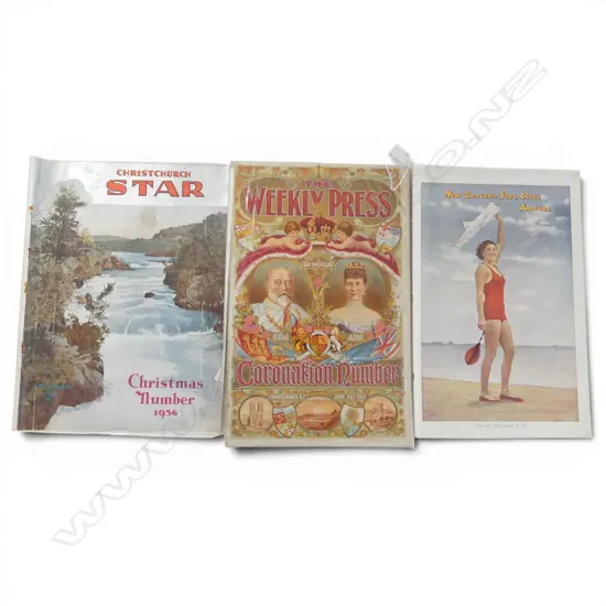 3 VOLS; 1902 CHCH WEEKLY PRESS CORONATION ED, 1936 CHCH STAR XMAS PICTORIAL & FREE LANCE ANNUAL