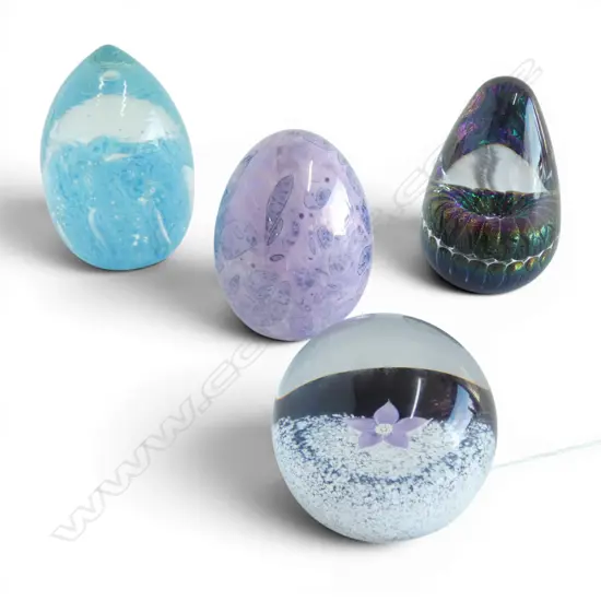 3 ART GLASS PAPERWEIGHTS  + CHINA EGG H.90mm