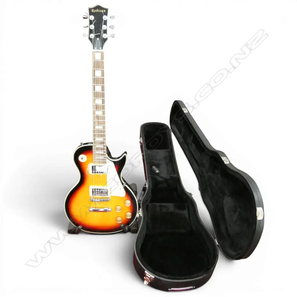 GIBSON STYLE ELECTRIC GUITAR + STAND +  ROAD CASE Image 1++