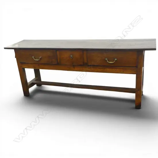 RUSTIC OAK HALL / CONSOLE TABLE w. PLANK TOP & STRETCHER BASE 2000x500x800mm