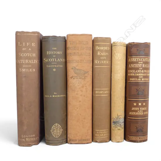 SIX ANTIQUE BOOKS HISTORY OF SCOTLAND, HIGHLANGS, STANLEY, UK ETC