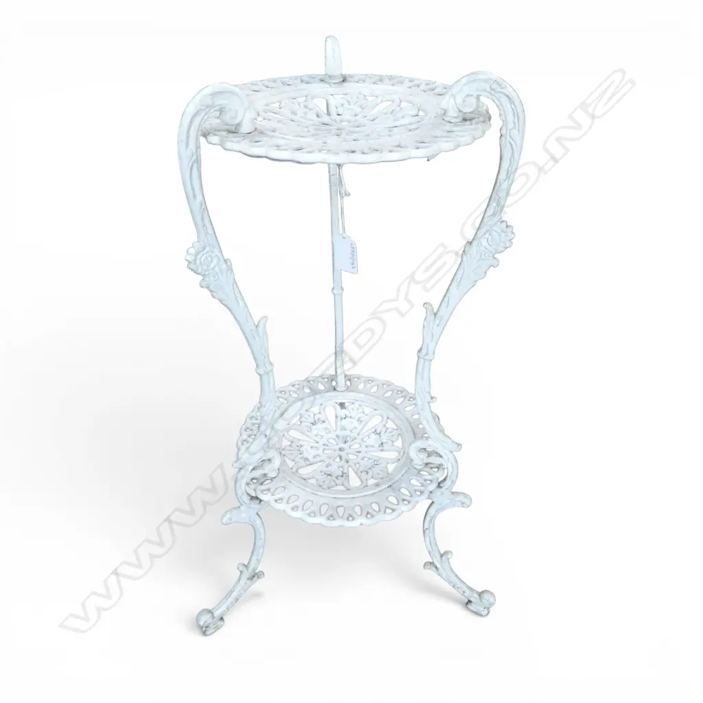  VINTAGE CAST ALLUMINIUM 2 TEIR PLANT STAND H750MM Image 1++