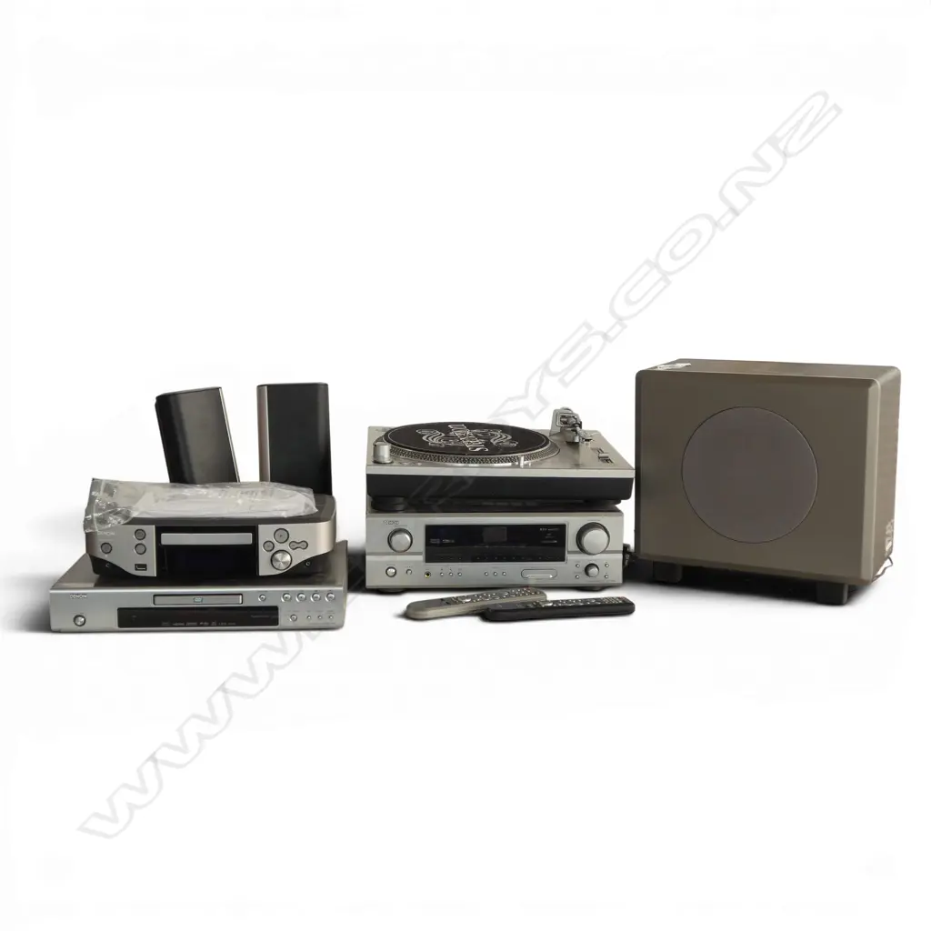 DENON  AMP, 2 DVD PLAYERS, SUB, PR SPEAKERS, ASST. CABLES, STANTON STR8-60 TURNTABLE turning  Image 1++