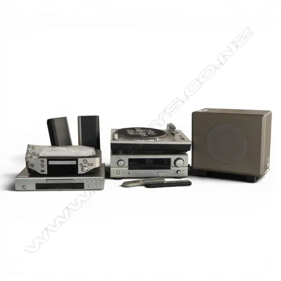 DENON  AMP, 2 DVD PLAYERS, SUB, PR SPEAKERS, ASST. CABLES, STANTON STR8-60 TURNTABLE turning 