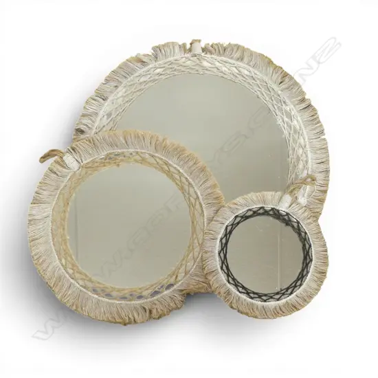 3 MODERN FRINGED MIRRORS 340, 520, 700mm dia