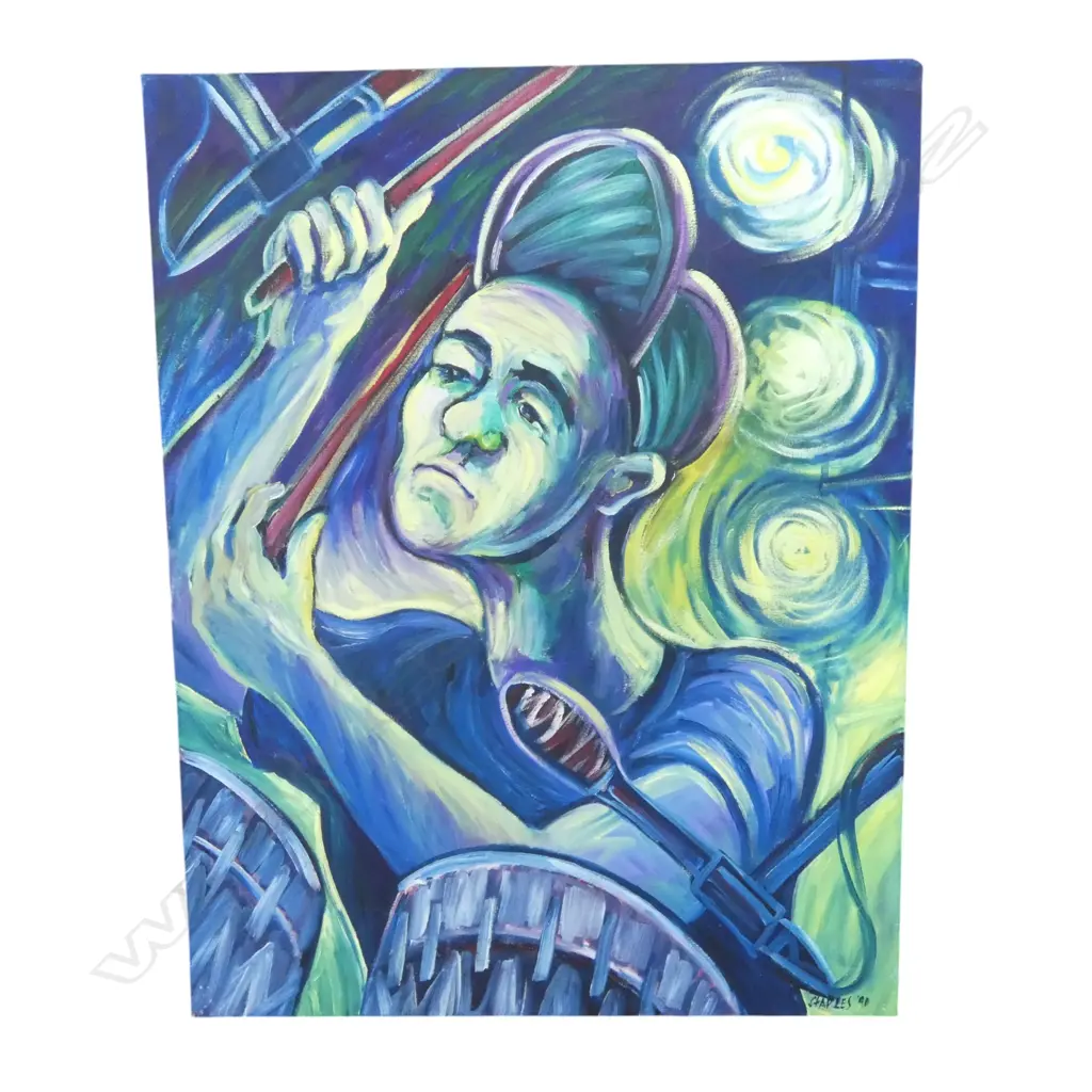 ROGER STAPLES (1942-2025) 'BENNY DREAMING' ACRYLIC ON CANVAS, SIGNED & DATED '90 910x710mm Image 1++
