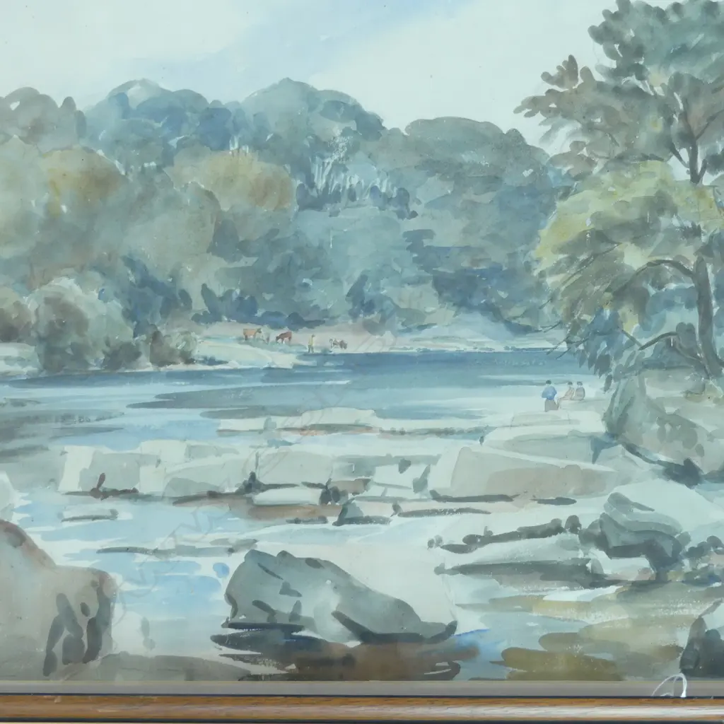 W. HORNELL? UNTITLED RIVER, WATERCOLOUR, 360x490mm + JOHN CLARE W/C OF A COUNTRY COTTAGE 150x260mm Image 1++