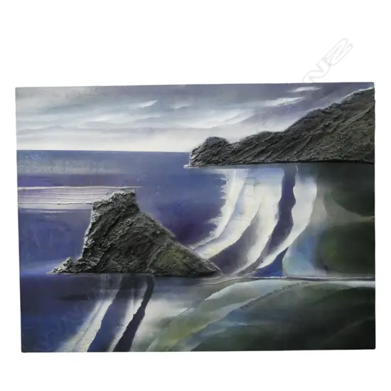 JILL PERROTT 'PIHA PATTERNS' MIXED MEDIA ON BOARD, SIGNED & DATED 2006 595x795mm