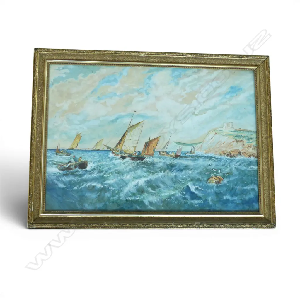 ARTIST UNKNOWN, SEASCAPE w. SAIL BOATS, WC 495x715mm Image 1++