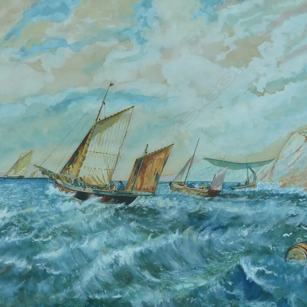 ARTIST UNKNOWN, SEASCAPE w. SAIL BOATS, WC 495x715mm Image 1++