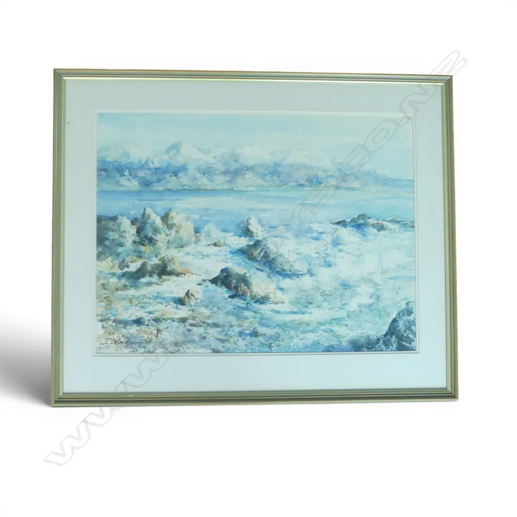 LARGE FRAMED W/C KAIKOURA COAST SIGNED DELRRME H480 W640MM Image 1++