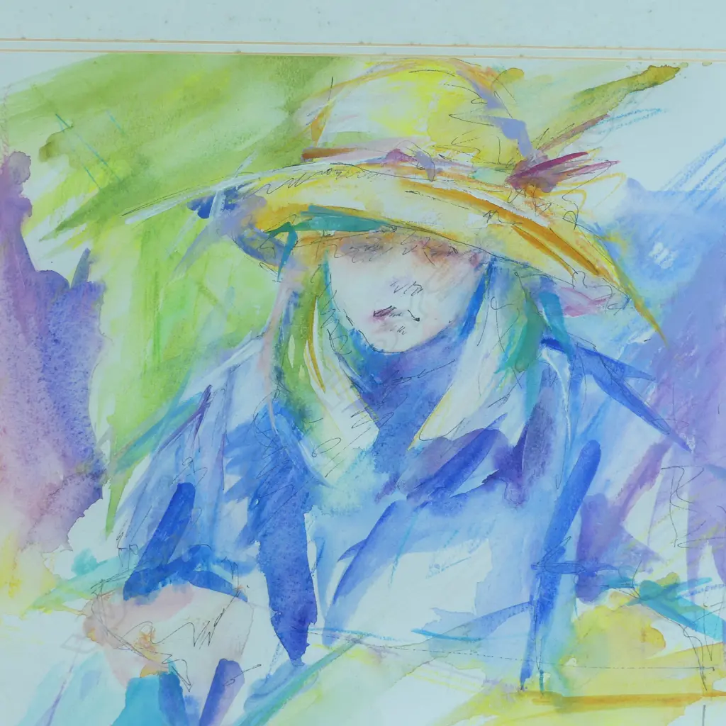 FRAMED W/C CHILD IN COLOURS SIGNED ANGELA WATSON H370 W550MM FOXING Image 1++