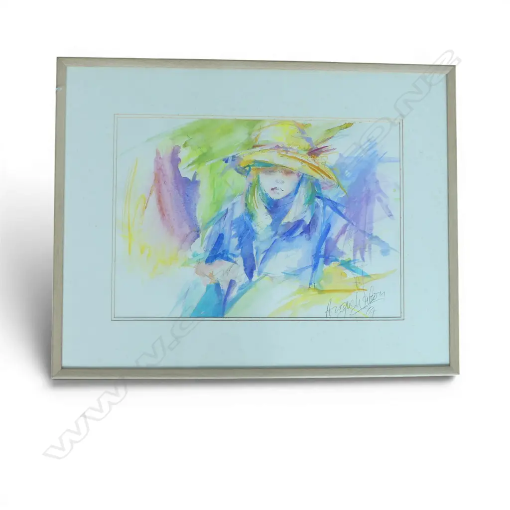 FRAMED W/C CHILD IN COLOURS SIGNED ANGELA WATSON H370 W550MM FOXING Image 1++