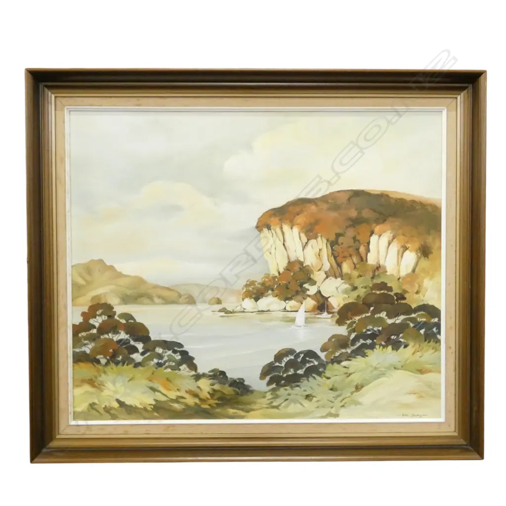 FRAMED OIL ON CANVAS NZ COASTAL SCENE SIGNED ANN YOUNG H500 H620MM Image 1++