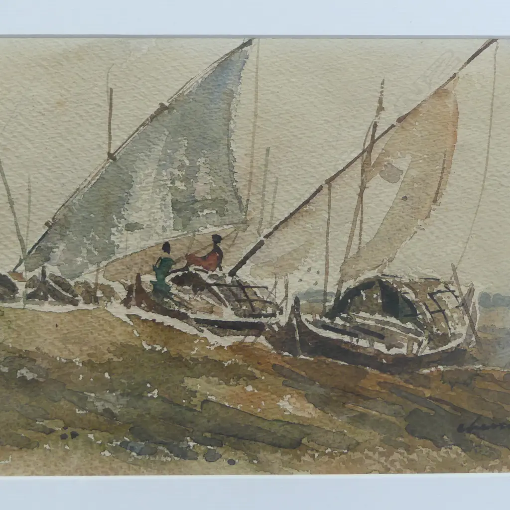 ARTIST UNKNOWN, BOATS, WATERCOLOUR, 175x260mm Image 1++