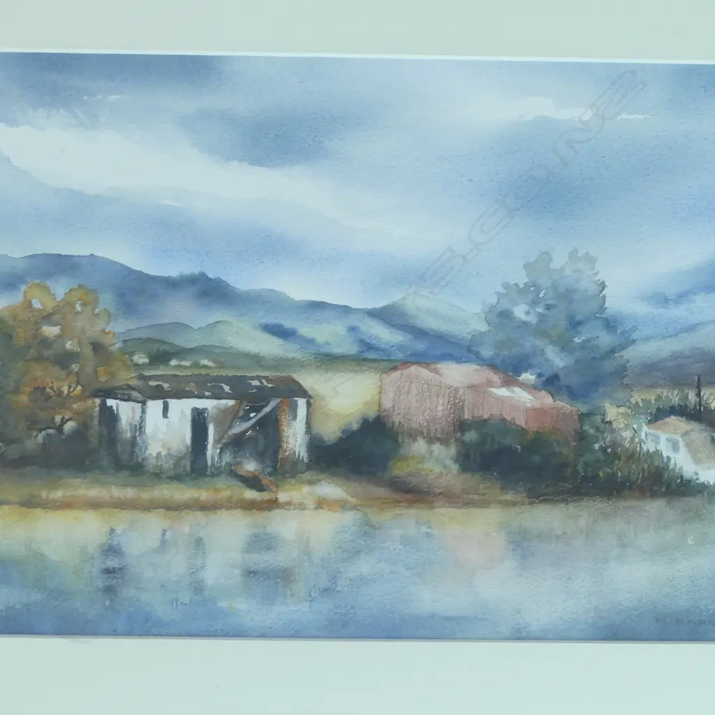 FRAMED W/C TWILIGHT AT COROMANDEL SIGNED MARGRET HARVEY H270 W360MM Image 1++