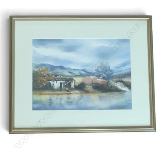 FRAMED W/C TWILIGHT AT COROMANDEL SIGNED MARGRET HARVEY H270 W360MM