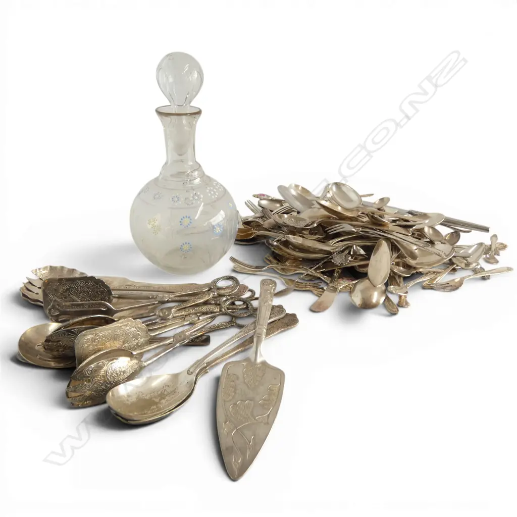 ASST. SILVER PLATE CUTLERY + DECANTER Image 1++