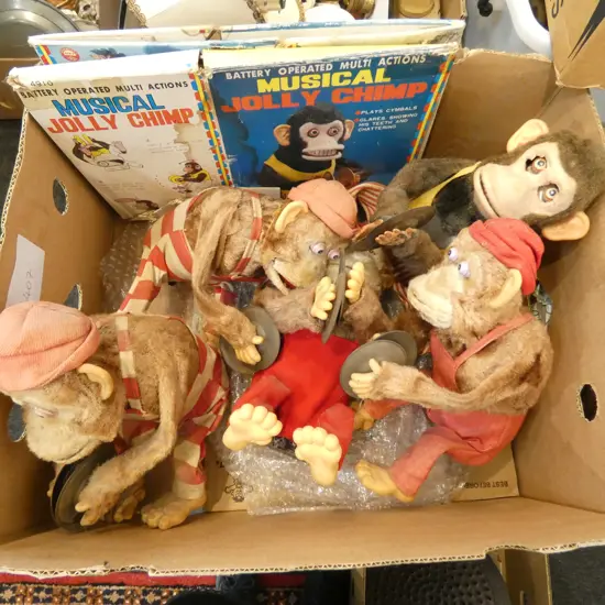 5 VINTAGE CYMBAL MONKEY TOYS