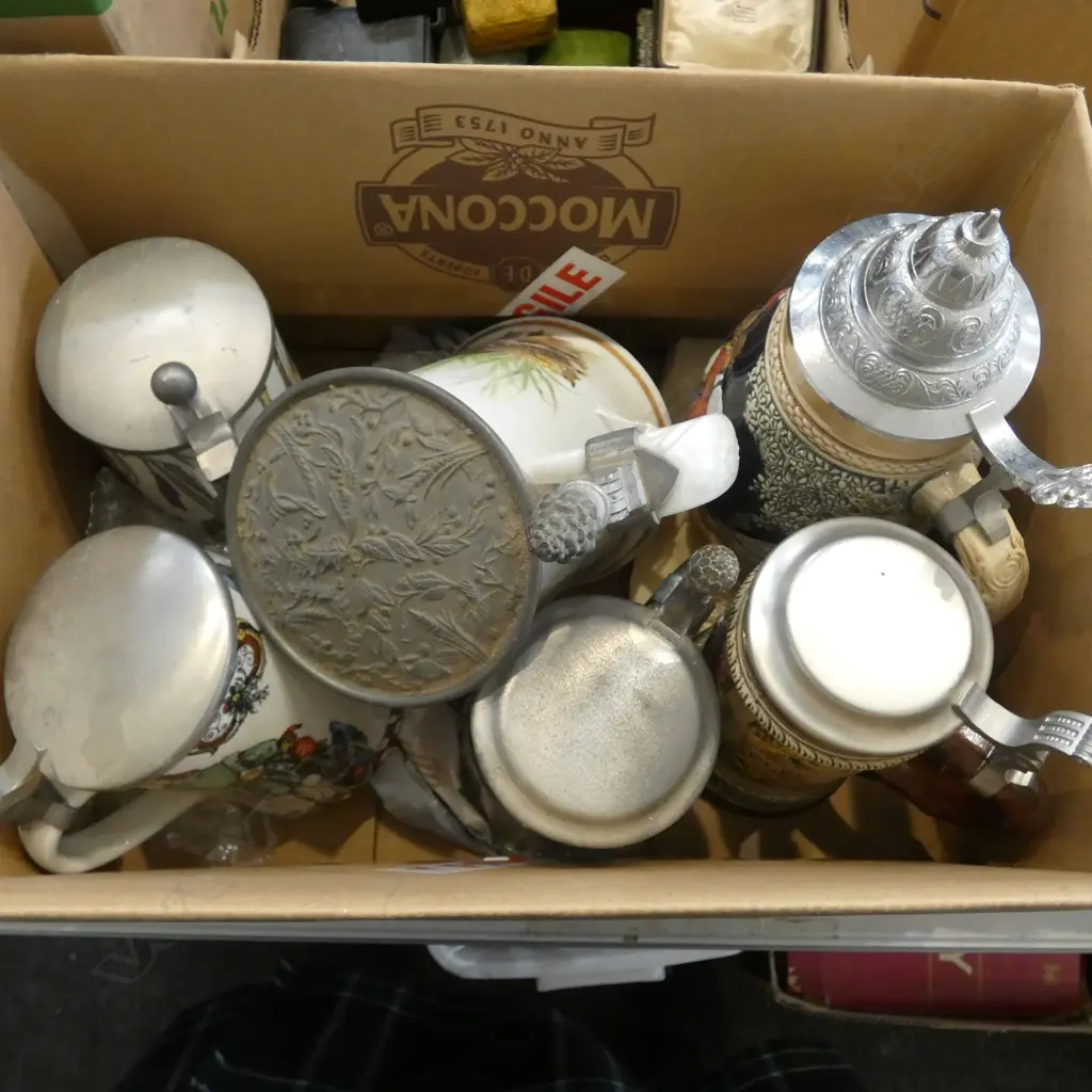 6 LIDDED BEER STEINS H260MM TALLEST Image 1++