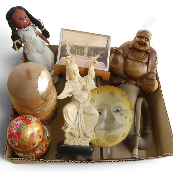 3 DOLLS, 2 ORIENTAL FIGURES ETC
