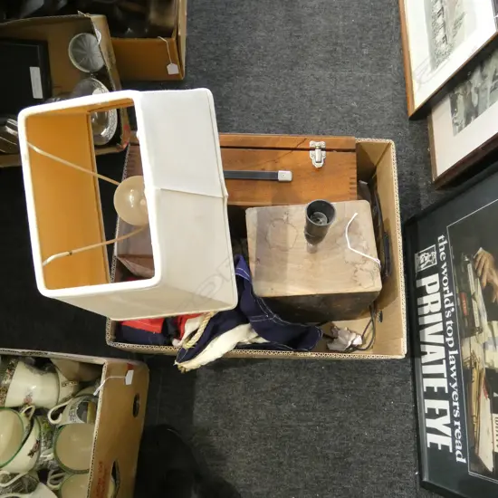 PR HARDWOOD BLOCK BASE TABLE LAMPS + WOODEN CASE + OLD NAVAL FLAGS with holes