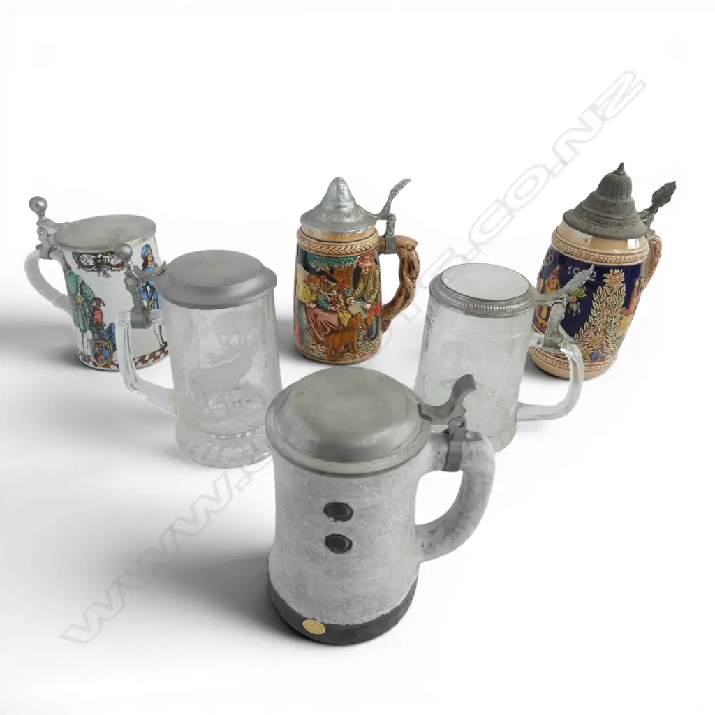 6 VINTAGE LIDDED BEER STEINS H210MM TALLEST Image 1++