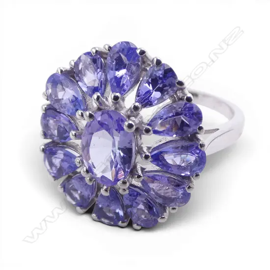 SILVER MULTI STONE TANZANITE RING SIZE N