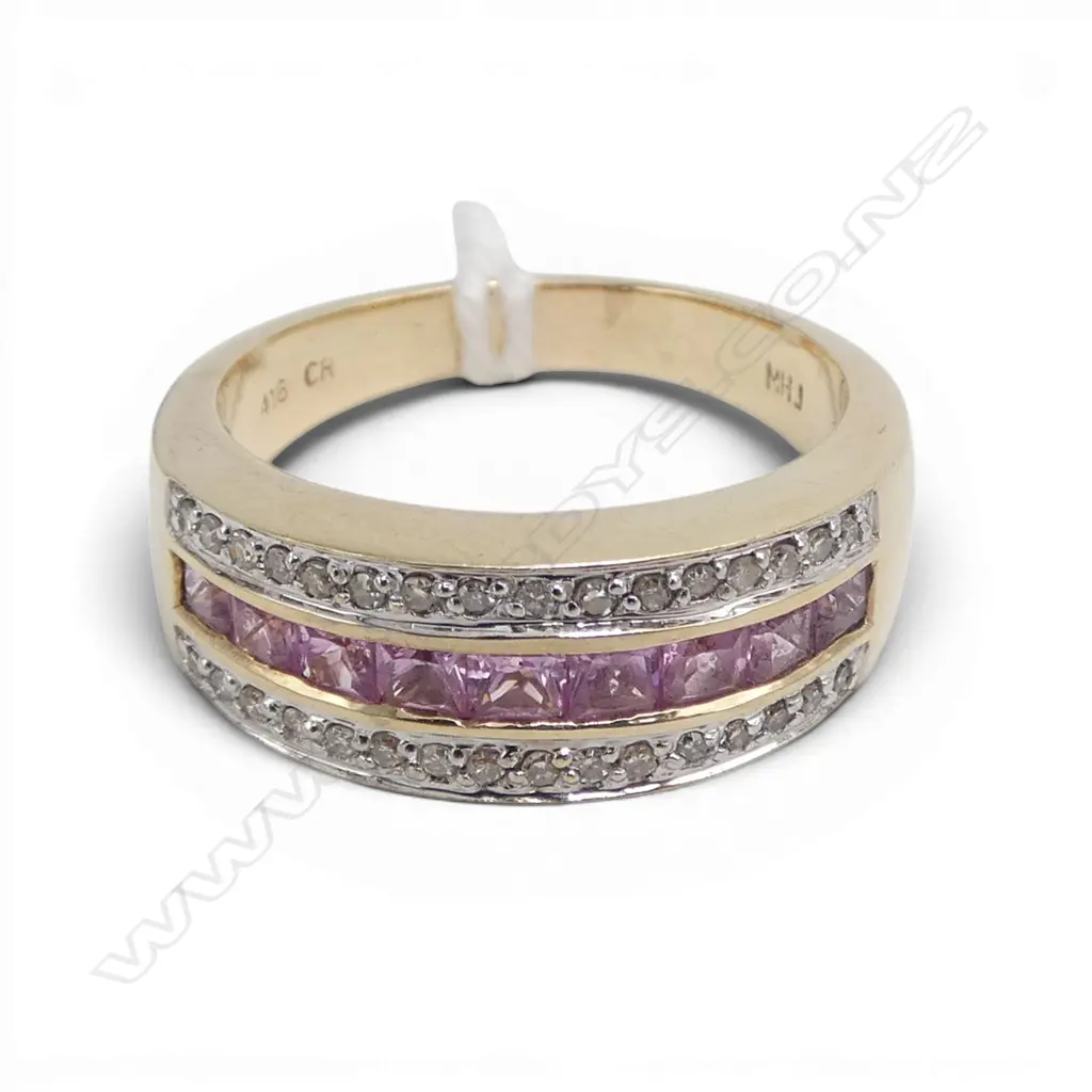 10ct GOLD created PINK GEMSTONE & DIAMOND RING 5gms SIZE Q1/2 Image 1++
