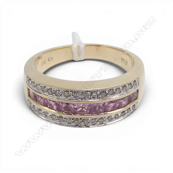 10ct GOLD created PINK GEMSTONE & DIAMOND RING 5gms SIZE Q1/2