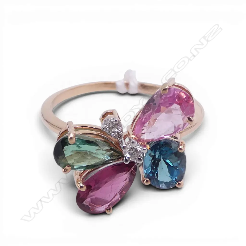14ct DIAMOND & MULTI COLOURED TOURMALINE RING, 2.77gm SIZE P Image 1++