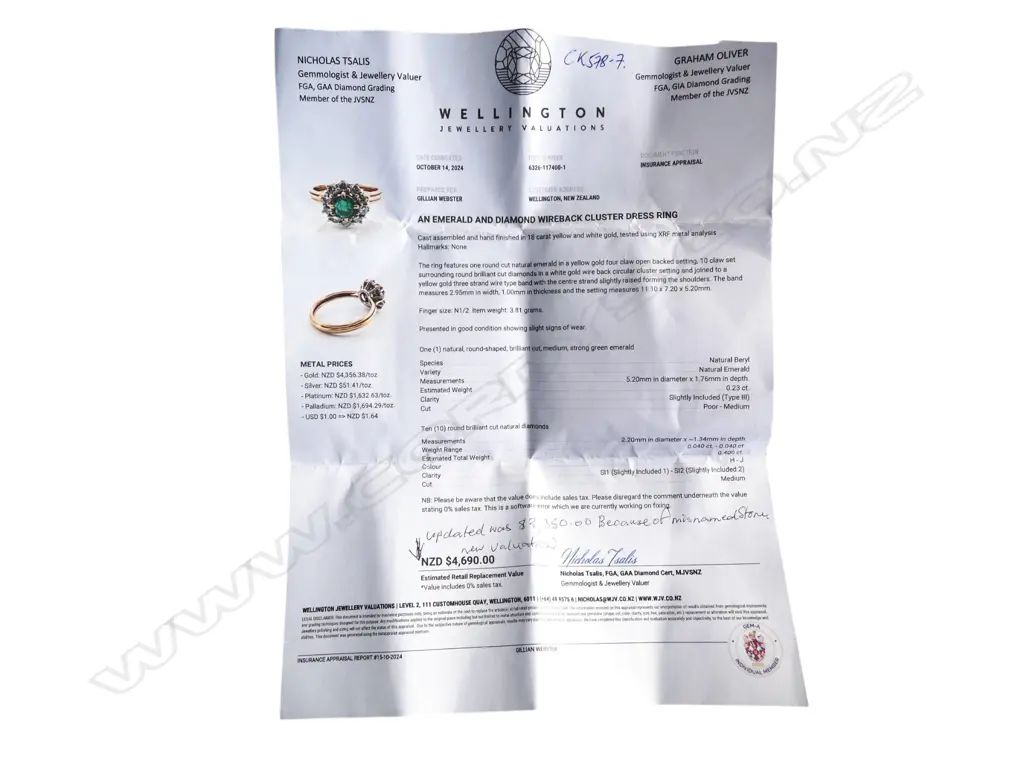 18ct GOLD EMERALD ? & DIAMOND wire back CLUSTER RING Insurance value $4690. 4gms Image 1++