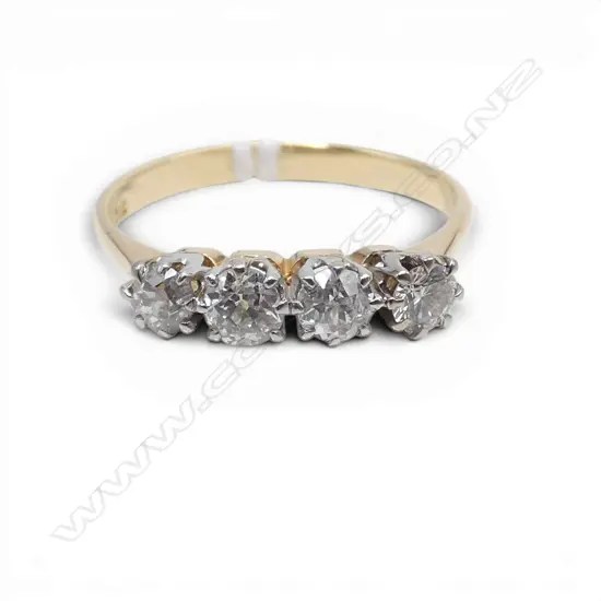 18CT GOLD 4 STONE DIAMOND RING SIZE Q