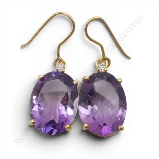 PR 14ct DIAMOND & AMETHYST EARRINGS, 5.03gm