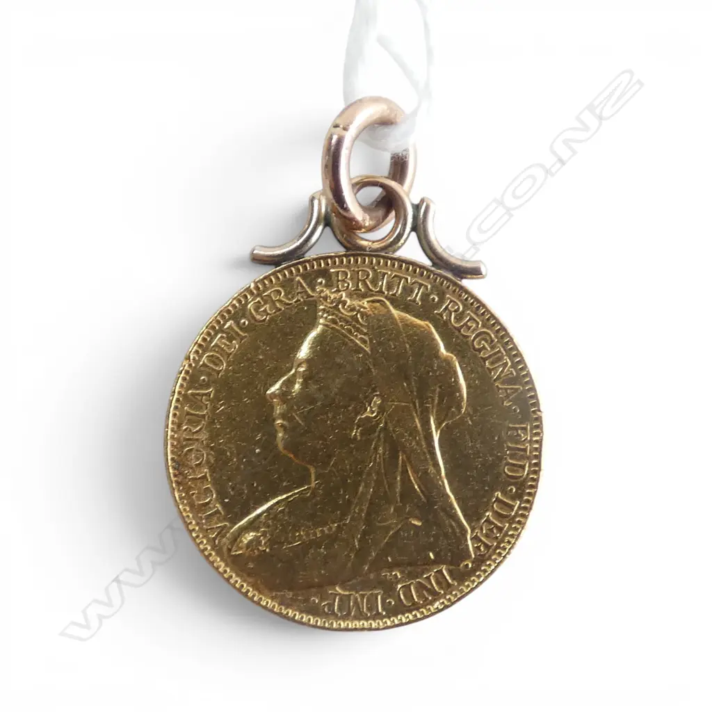 1899 FULL SOVEREIGN w. 12CT GOLD MOUNT 8.7gms Image 1++
