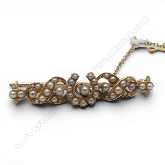 Early 20thC 15ct gold & seed pearl bar brooch 5.7gms