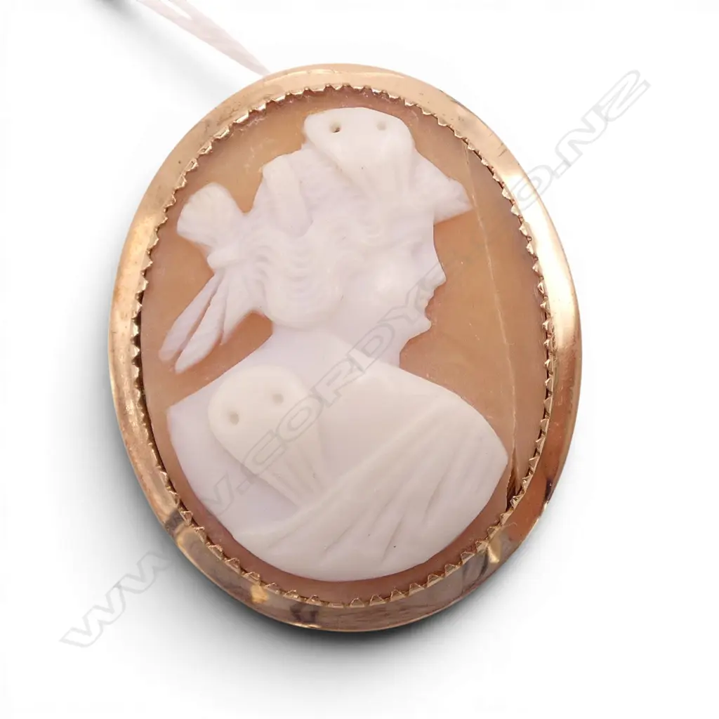 9CT GOLD CAMEO BROOCH  8.1GMS TOTAL WIEGHT damage to cameo Image 1++