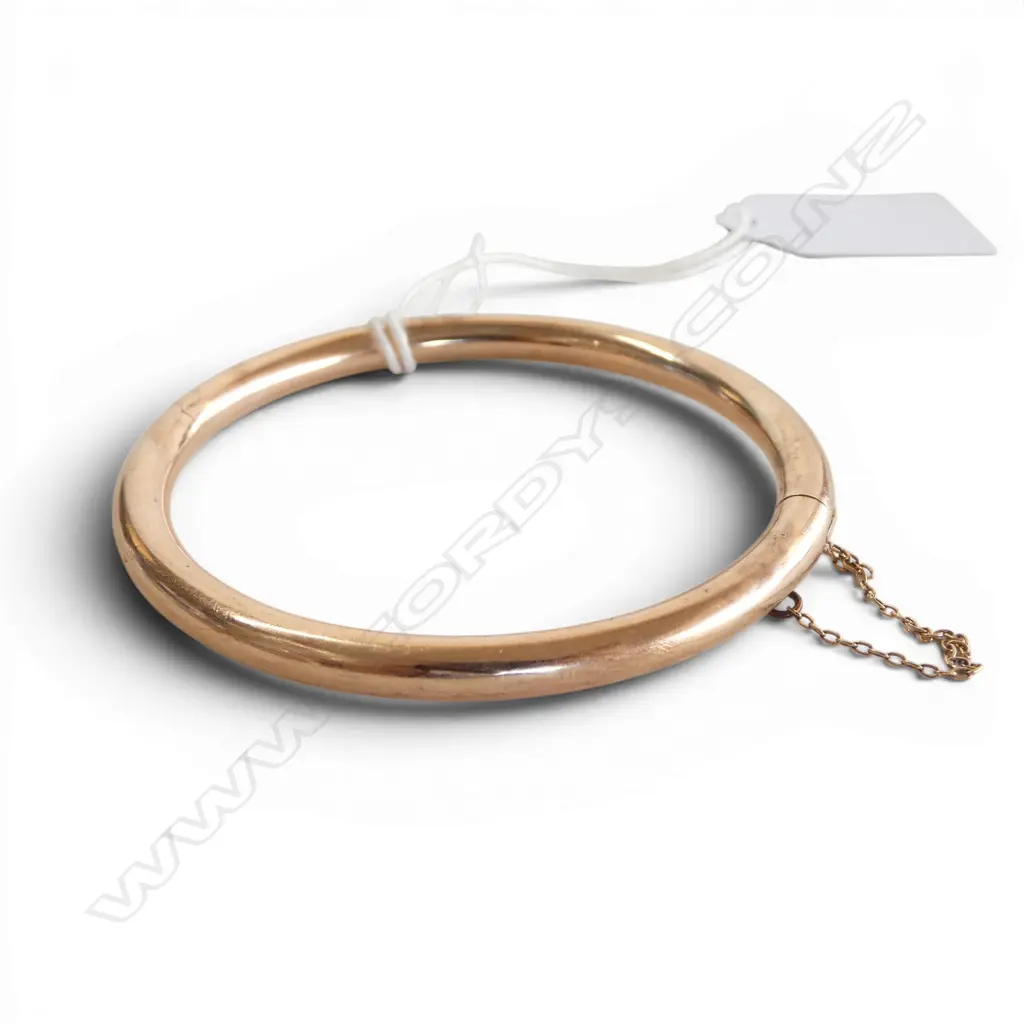 9ct SILVER LINED SNAP BANGLE w safety chain Image 1++