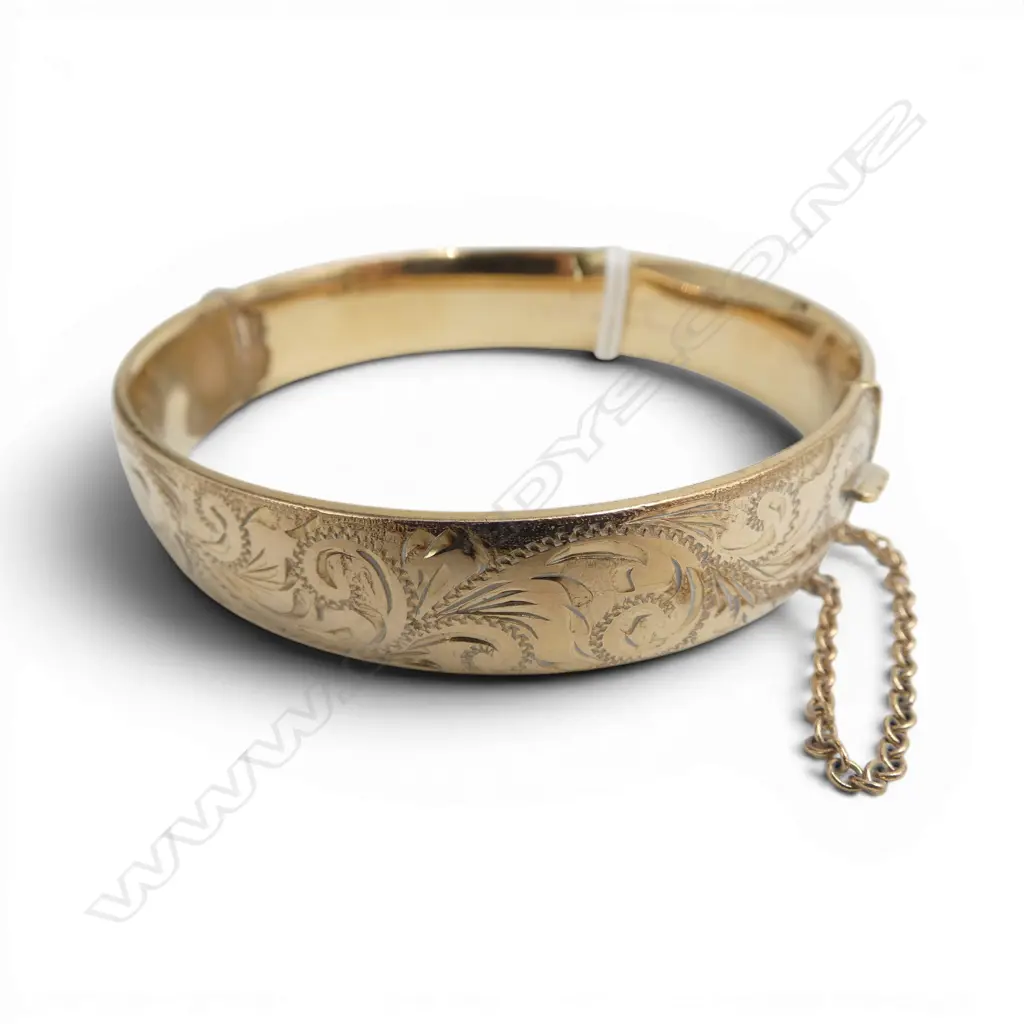'ROLLED GOLD' HALF ENGRAVED HINGED BANGLE Image 1++