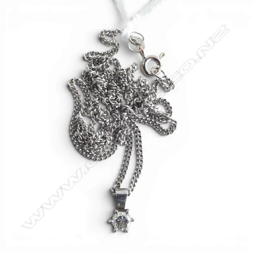 9CT WHITE GOLD CHAIN WITH DIAMOND DROP 3.7GMS TOTAL WIEGHT Image 1++