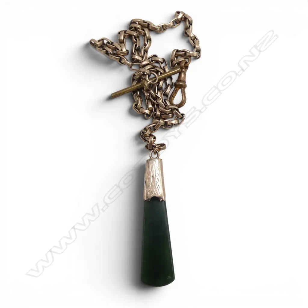 c1900 9ct GOLD & POUNAMU PENDANT on gold plated antique chain Image 1++