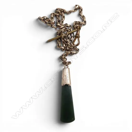 c1900 9ct GOLD & POUNAMU PENDANT on gold plated antique chain