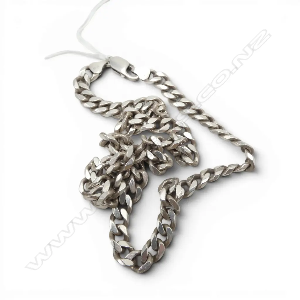 SOLID STG SILVER FLAT CURB LINK NECK CHAIN L.480mm. 48gms Image 1++