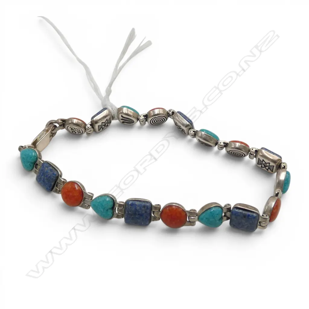 STG SIL BRACELET W. SEMI PRECIOUS STONES W.12.6G Image 1++