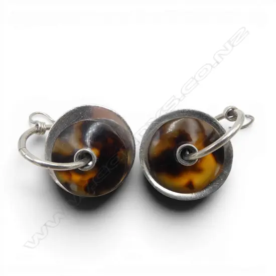 PAIR BRIAN ADAM (Auckland NZ) 'ADAM 999' SILVER & TORTOISESHELL DISC EARRINGS