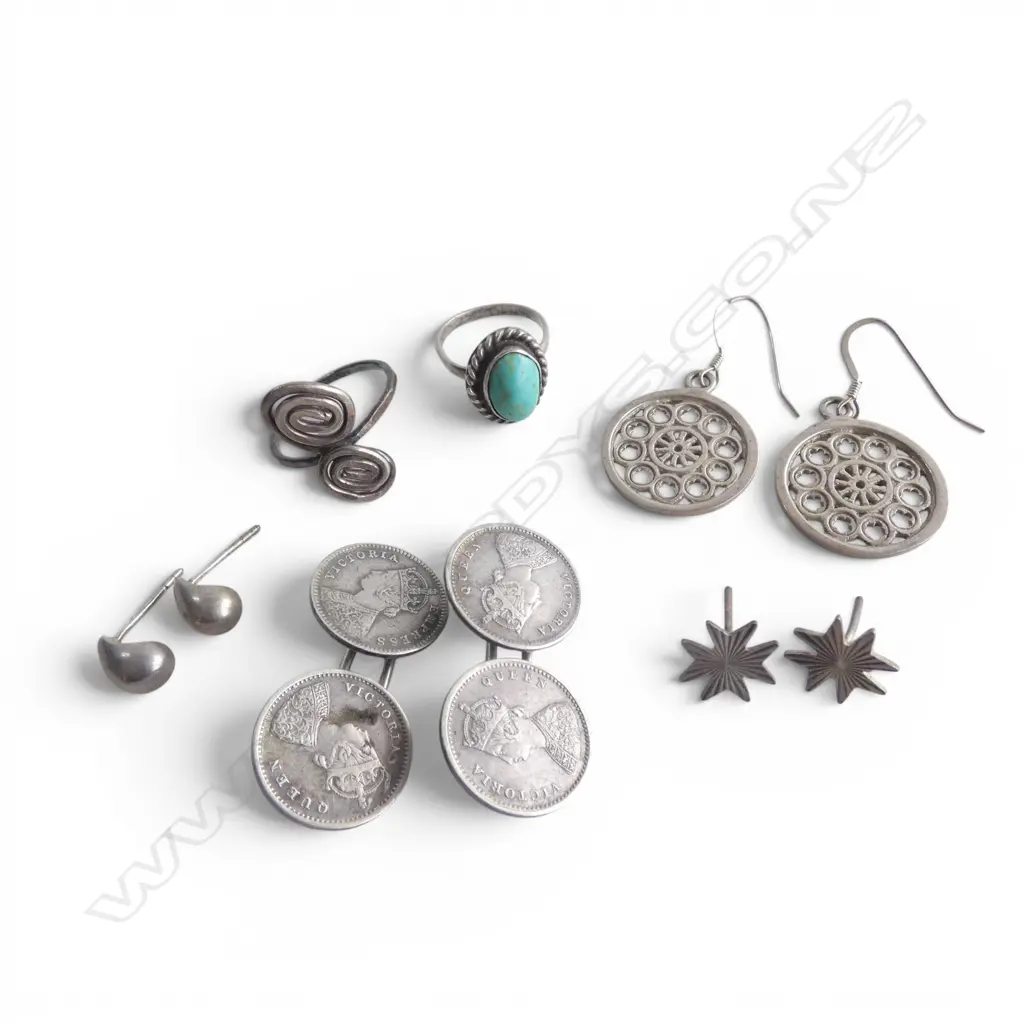 2 SILVER RINGS, 3 PRs EARRINGS no butterfly backs & PR CUFFLINKS  Image 1++
