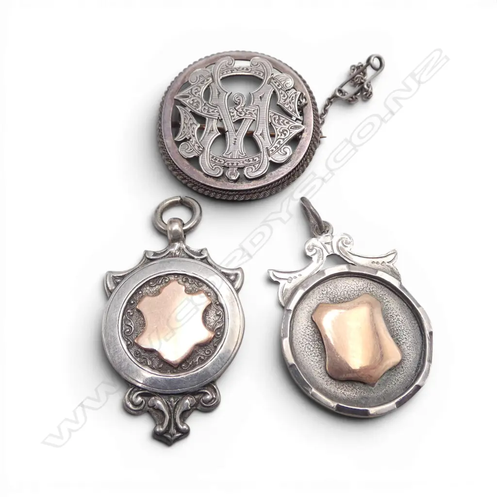 2 STG SILVER FOB METALS + BROOCH 22gms Image 1++